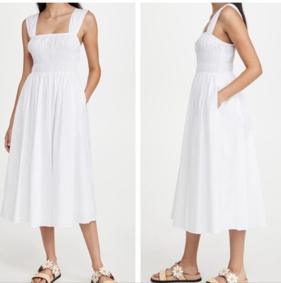 STAUD Ida Smocked White Dress - Picture 1 of 8